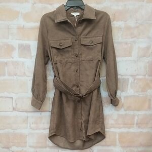 NWT Entro Size S Chocolate Corduroy Shirt Dress W/belt